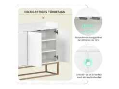 Aparador minimalista moderno de 120 cm con 4 puertas, estructura de metal y estantes ajustables – Blanco y dorado