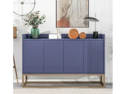 Aparador minimalista moderno de 120 cm con 4 puertas, estructura de metal y estantes ajustables – Azul y dorado