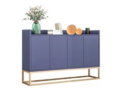 Aparador minimalista moderno de 120 cm con 4 puertas, estructura de metal y estantes ajustables – Azul y dorado