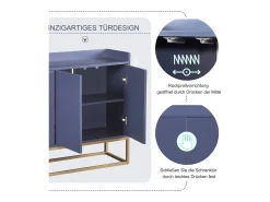 Aparador minimalista moderno de 120 cm con 4 puertas, estructura de metal y estantes ajustables – Azul y dorado
