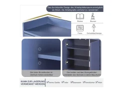 Aparador minimalista moderno de 120 cm con 4 puertas, estructura de metal y estantes ajustables – Azul y dorado