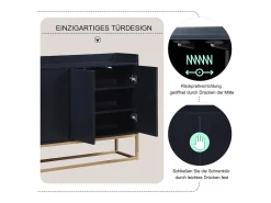 Aparador minimalista moderno de 120 cm con 4 puertas, estructura de metal y estantes ajustables – Negro y dorado