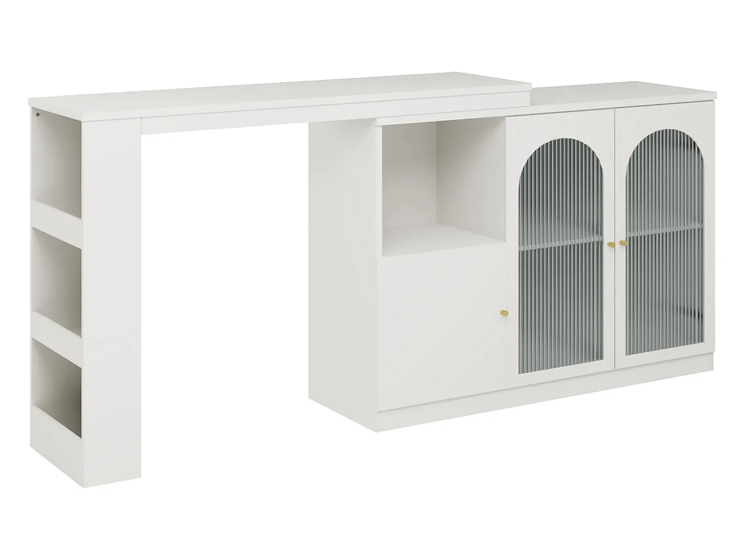 Aparador, Mueble bar giratorio de MDF - gran espacio de almacenamiento - estilo contemporáneo - Blanco
