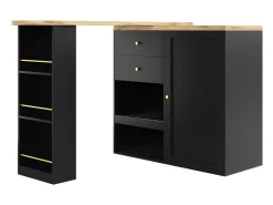 Aparador, Mueble bar giratorio y retráctil - 2 cajones y 6 compartimentos - Negro