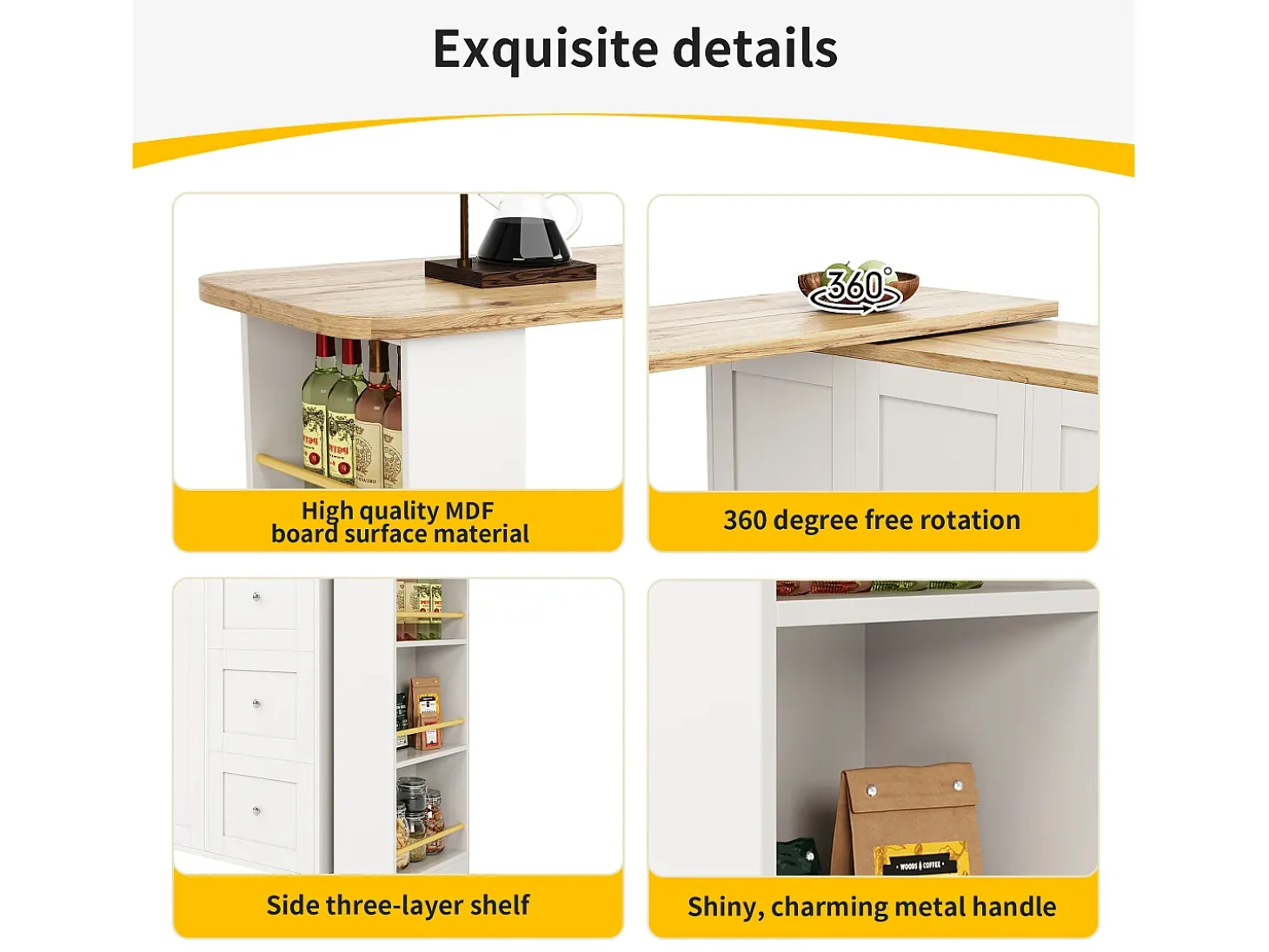 Aparador、Mueble bar giratorio - MDF - 3 cajones y 2 puertas - Blanco