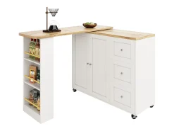 Aparador、Mueble bar giratorio - MDF - 3 cajones y 2 puertas - Blanco