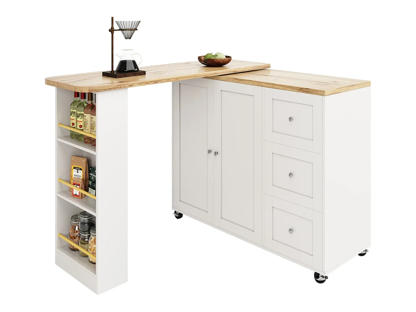 Aparador、Mueble bar giratorio - MDF - 3 cajones y 2 puertas - Blanco