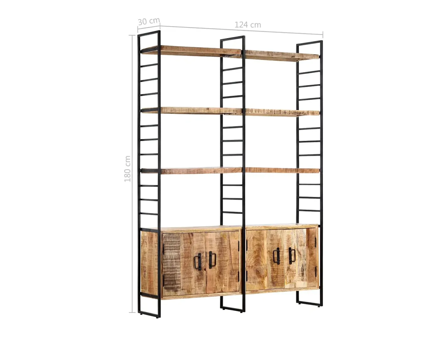 Ardrossan Estantería de 4 niveles madera de mango rugosa 124x30x180 cm