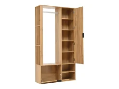 Armario 6 en 1 - 100 x 33 x 190 cm - con espejo + perchero + 2 puertas - aglomerado - natural