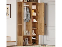 Armario 6 en 1 - 100 x 33 x 190 cm - con espejo + perchero + 2 puertas - aglomerado - natural
