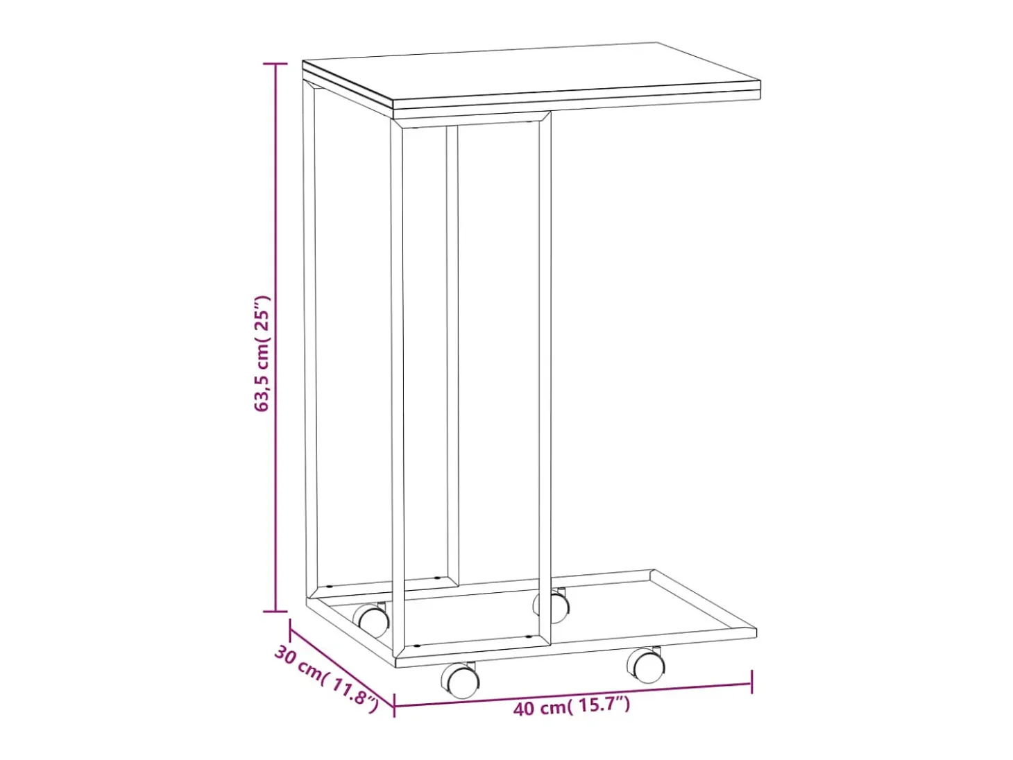 Armario auxiliar con ruedas contrachapado negro 40x30x63,5 cm