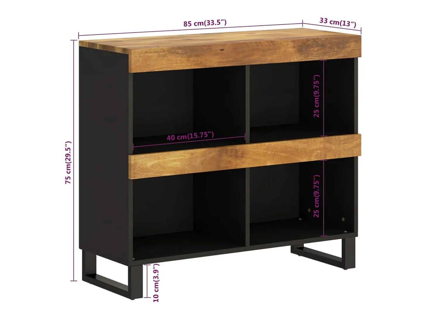 Armario auxiliar de madera maciza de mango 85x33x75 cm