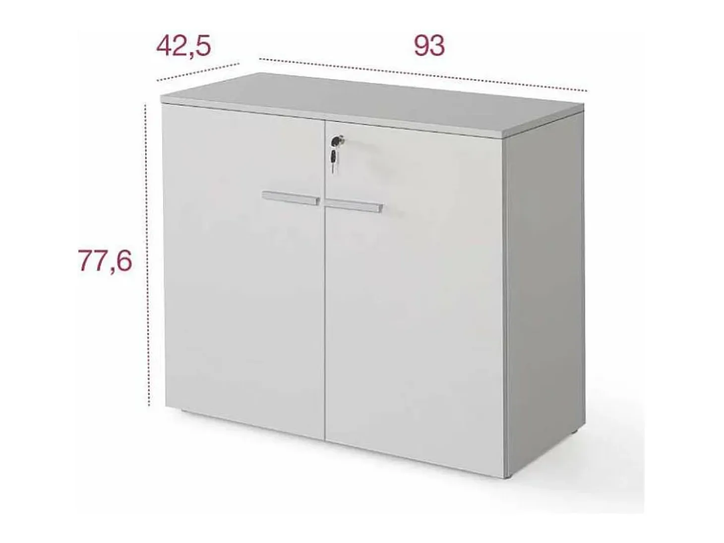 Armario bajo con puertas acabado blanco, 77.6 cm(alto)93 cm(ancho)42.5 cm(fondo).