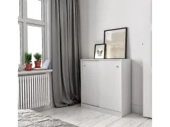 Armario bajo Puertas correderas con estantes Multiusos Zapatero estantería Oficina (White) - Buyqualia
