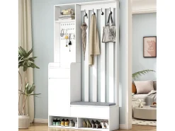 Armario blanco con 3 cajones, 1 puerta, 4 ganchos y tablero perforado, 100 x 35 x 180 cm