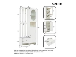 Armario blanco con 2 puertas, cajón, colgadores y banqueta, puerta de cristal 85x33,5x200cm