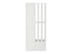 Armario blanco con 2 puertas, cajón, colgadores y banqueta, puerta de cristal 85x33,5x200cm
