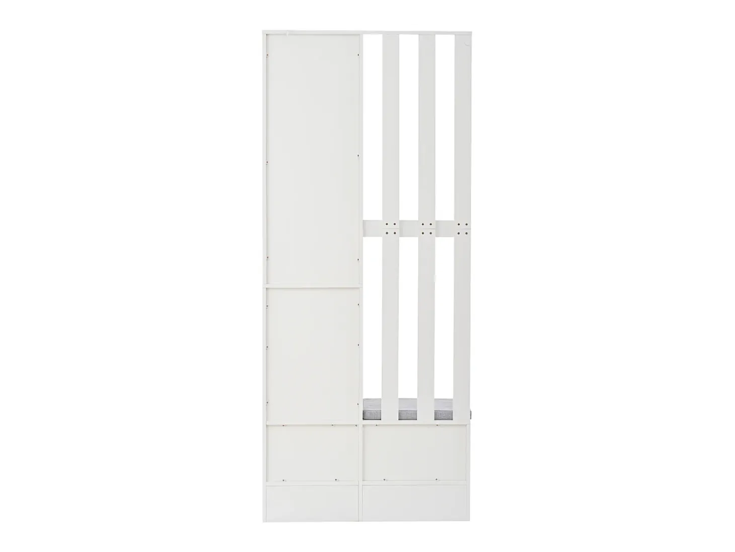 Armario blanco con 2 puertas, cajón, colgadores y banqueta, puerta de cristal 85x33,5x200cm