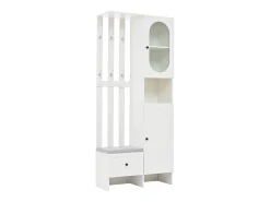 Armario blanco con 2 puertas, cajón, colgadores y banqueta, puerta de cristal 85x33,5x200cm