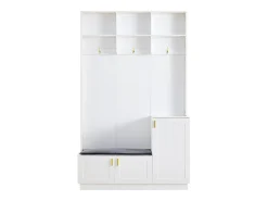 Armario blanco con 3 puertas, 3 ganchos y almacenaje abierto, 120x40x200 cm