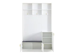 Armario blanco con 3 puertas, 3 ganchos y almacenaje abierto, 120x40x200 cm