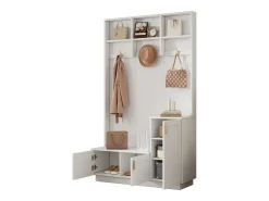 Armario blanco con 3 puertas, 3 ganchos y almacenaje abierto, 120x40x200 cm