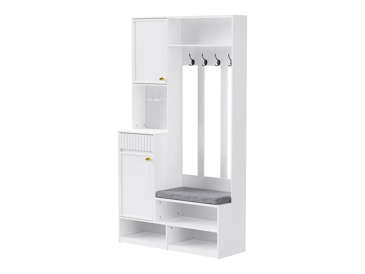 Armario blanco con 2 puertas, 1 cajón, 4 ganchos y 1 banco, 100x30x180cm