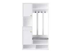 Armario blanco con 2 puertas, 1 cajón, 4 ganchos y 1 banco, 100x30x180cm