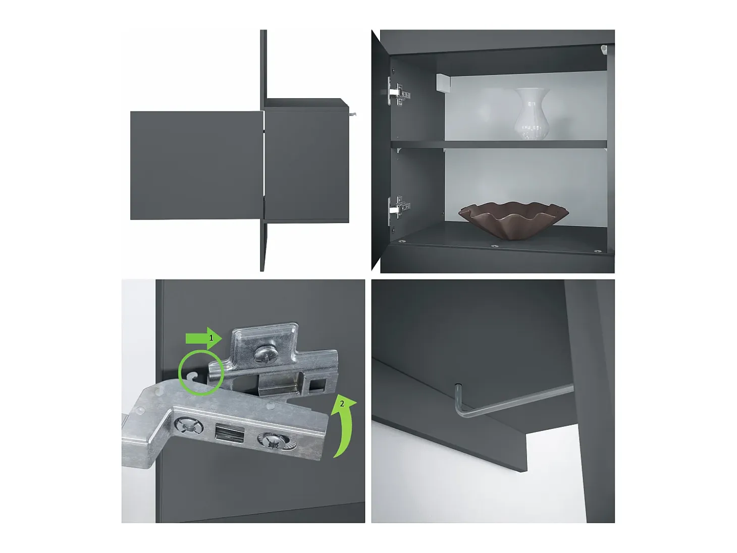 Armario Carlton Neo, Perchero de pared con panel de vestíbulo, espejo, barra para ropa y armario de pared, antracita mate (52 x 193 x 35 cm)