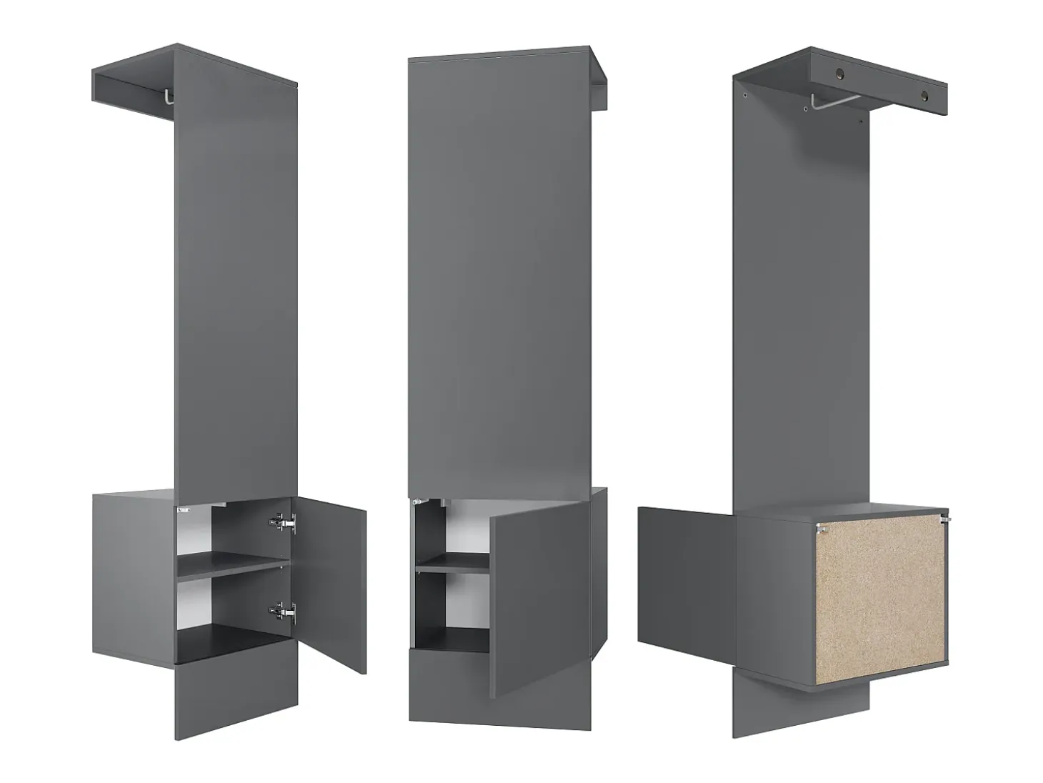 Armario Carlton Neo, Perchero de pared con panel de vestíbulo, espejo, barra para ropa y armario de pared, antracita mate (52 x 193 x 35 cm)