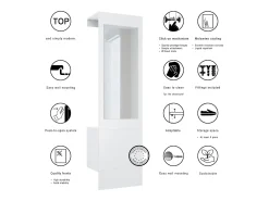Armario Carlton Neo, Perchero de pared con panel de vestíbulo, espejo, barra para ropa y armario de pared, blanco mate (52 x 193 x 35 cm)