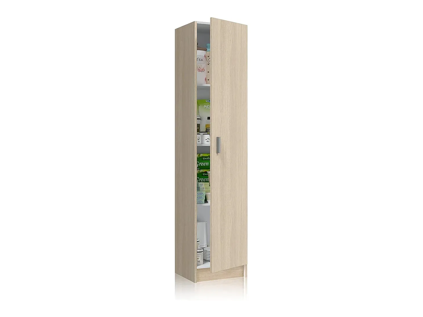Armario Columna Multiusos con 1 Puerta y 4 Estantes con Acabado en Color Roble - Dim: 37 cm (Ancho) x 182 cm (Alto) x 37 cm (Fondo)
