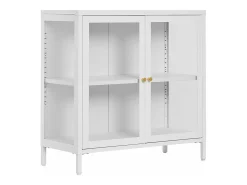 Armario con 2 puertas de cristal, acero blanco, 80 x 35 x 80 cm