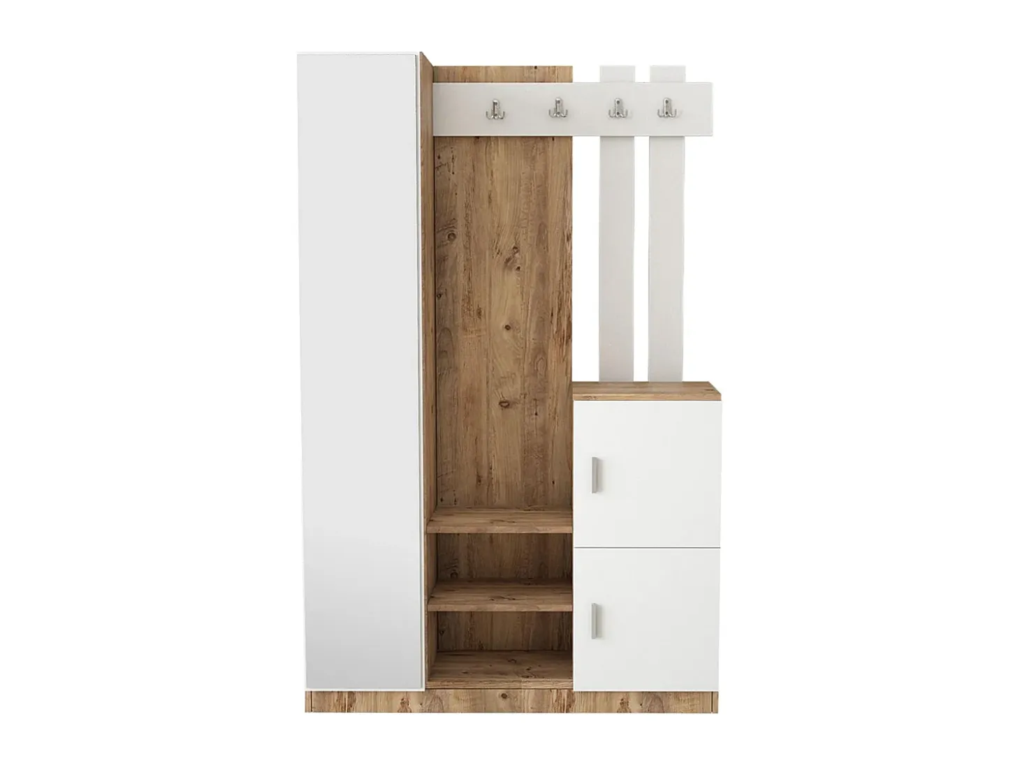 Armario con 3 puertas y 1 espejo - Blanco y natural - MIROTA