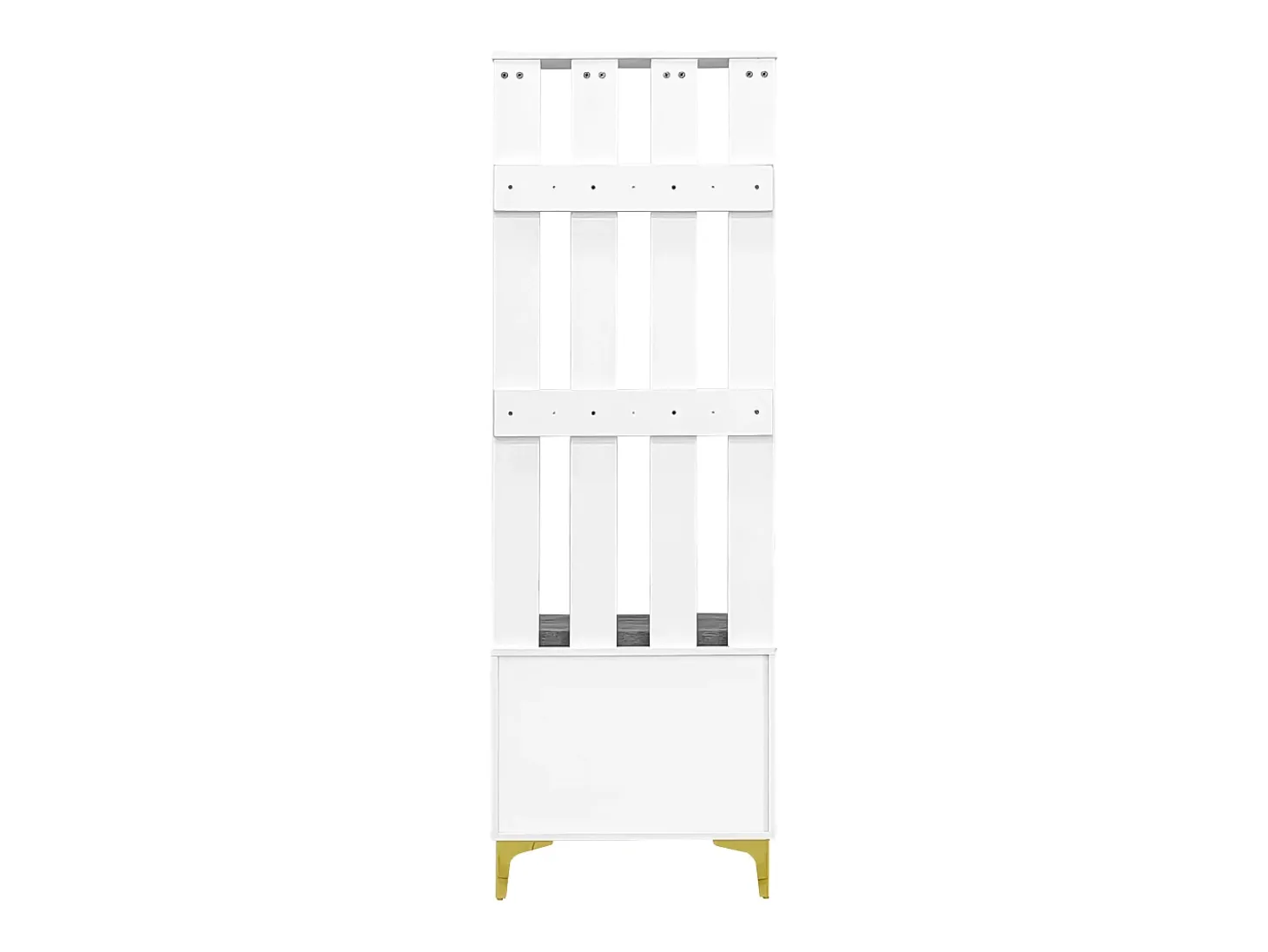 Armario con banco zapatero y cojín, diseño moderno, tablero de partículas, blanco y dorado (60,5x180,5x35,2 cm)
