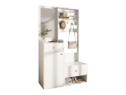 Armario con espejo - 105 x 38 x 180 cm - con ganchos + 2 cajones + 1 puerta - aglomerado - blanco