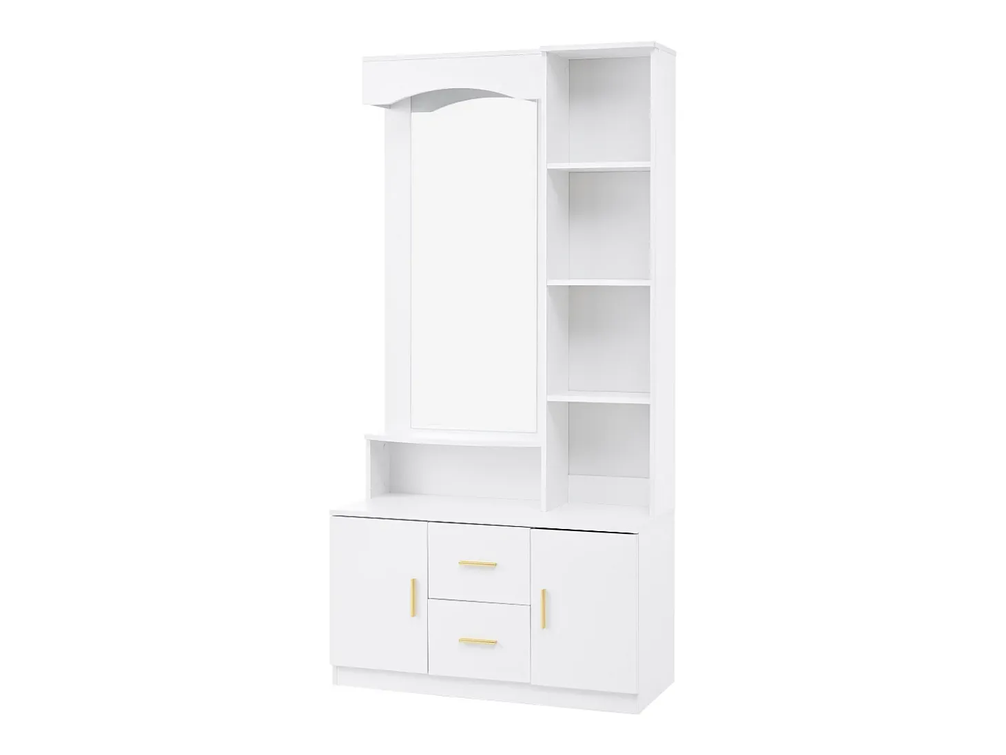 Armario con espejo, 2 cajones y 2 puertas - Blanco 90 x 40 x 180 cm