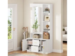 Armario con espejo, 2 cajones y 2 puertas - Blanco 90 x 40 x 180 cm