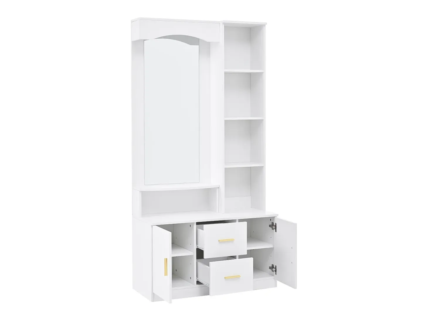 Armario con espejo, 2 cajones y 2 puertas - Blanco 90 x 40 x 180 cm