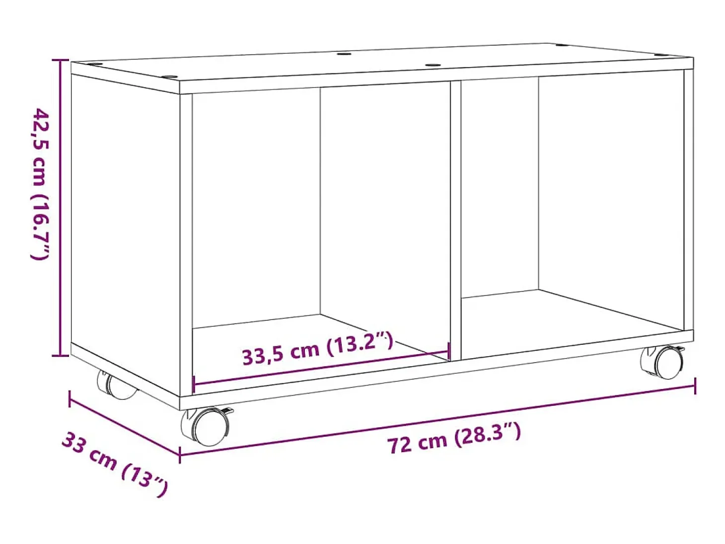 Armario con ruedas madera ingeniería roble ahumado 72x33x42,5cm