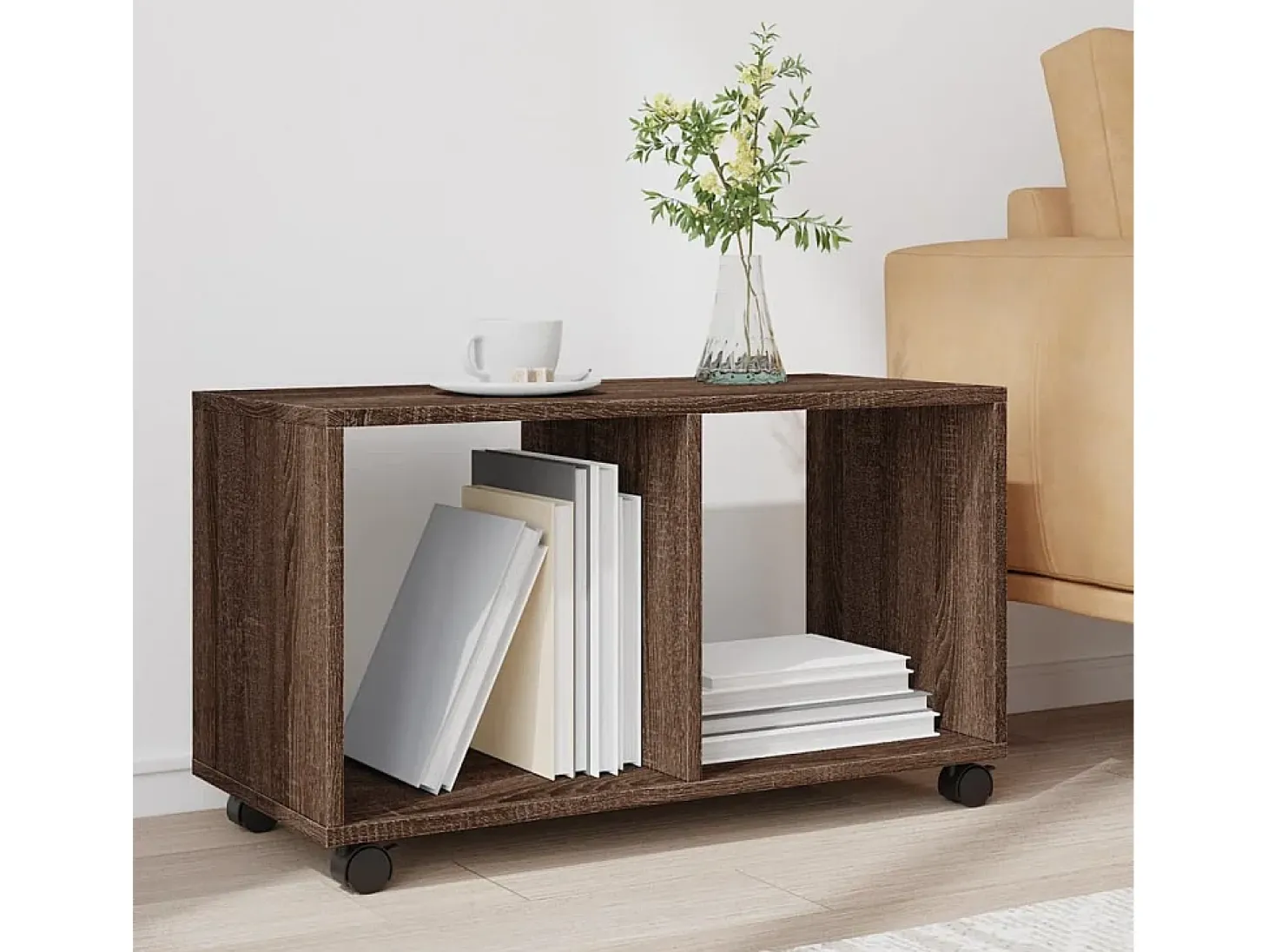 Armario con ruedas madera ingeniería marrón roble 72x33x42,5 cm