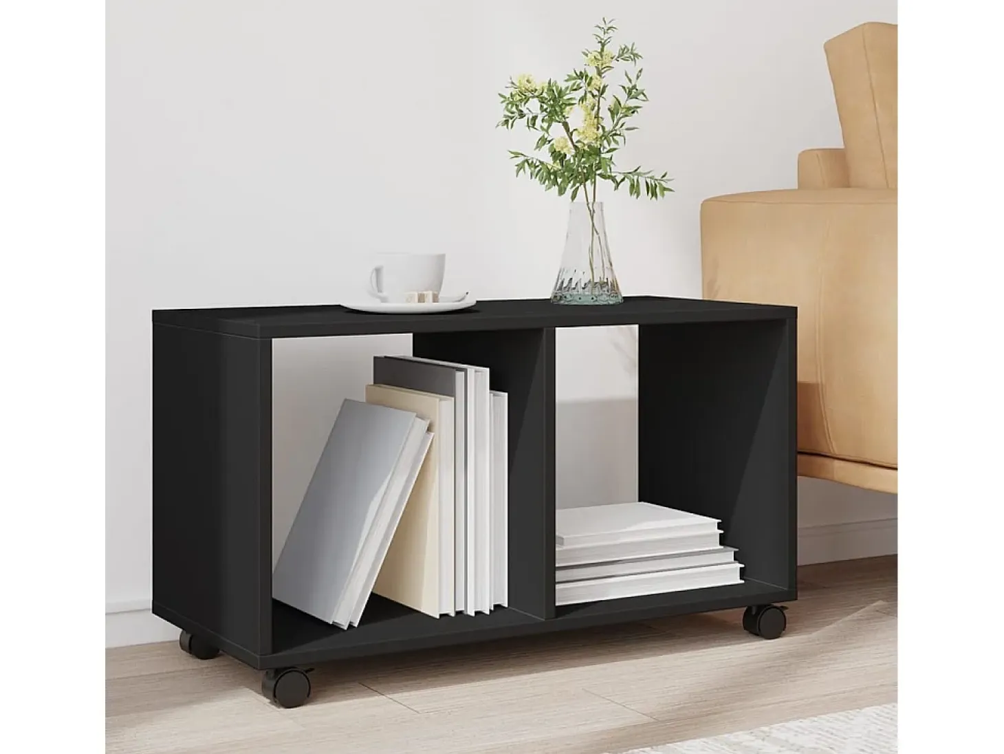 Armario con ruedas madera ingeniería negro 72x33x42,5 cm