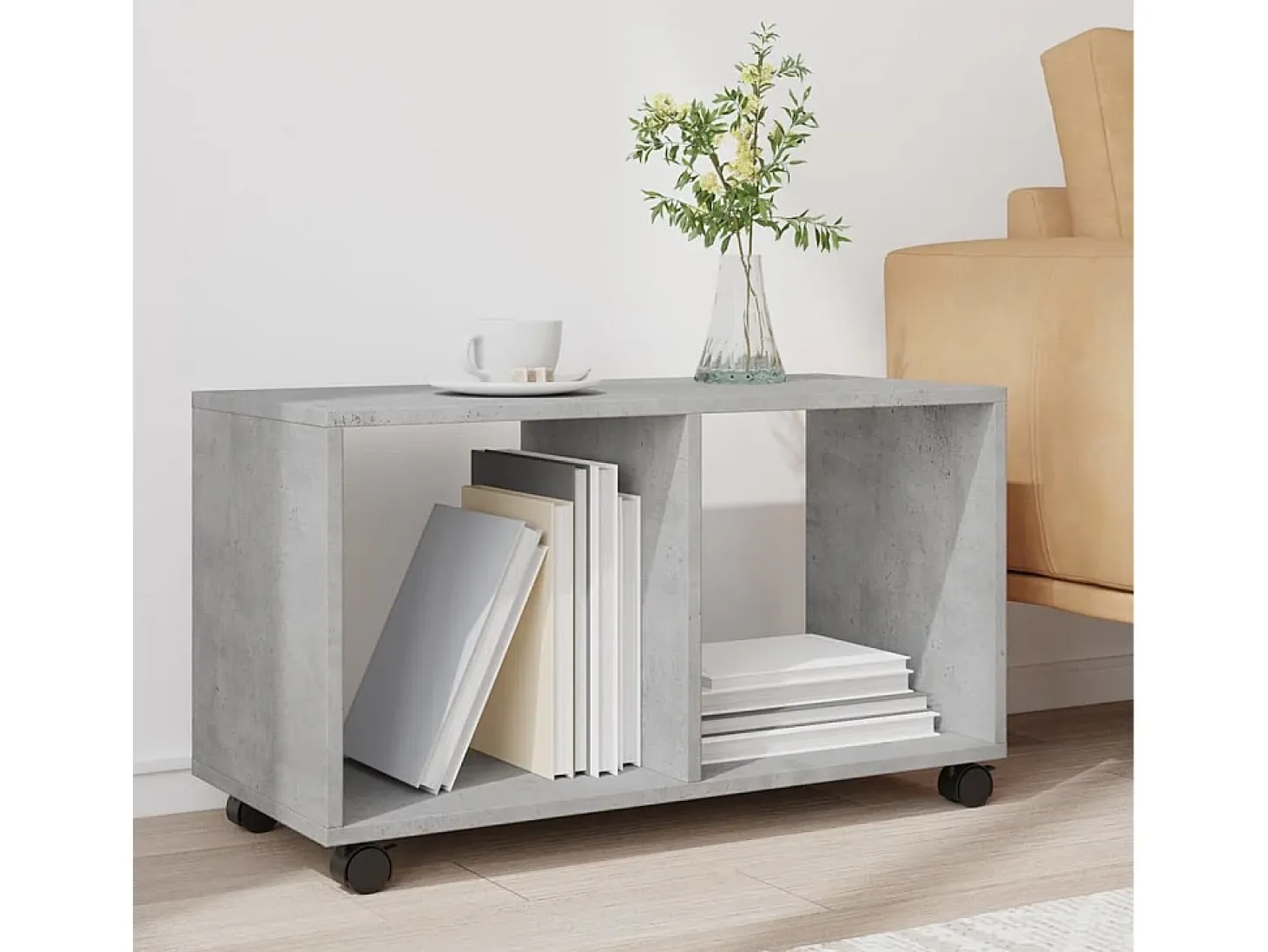 Armario con ruedas madera ingeniería gris hormigón 72x33x42,5cm