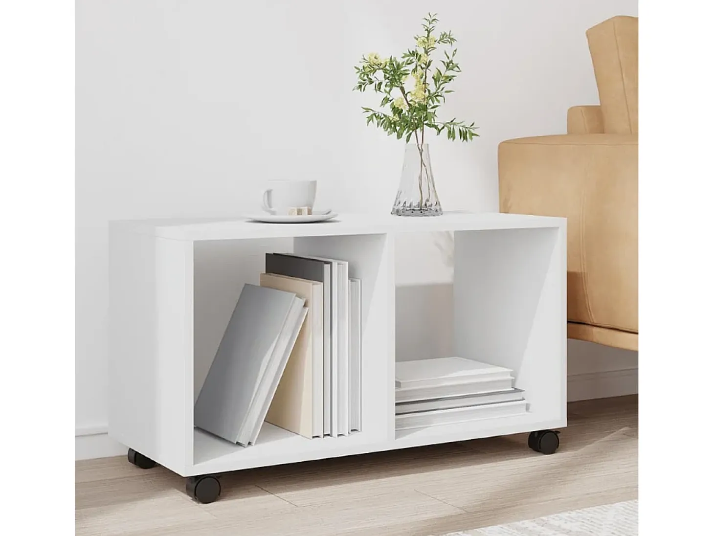 Armario con ruedas madera ingeniería blanco 72x33x42,5 cm