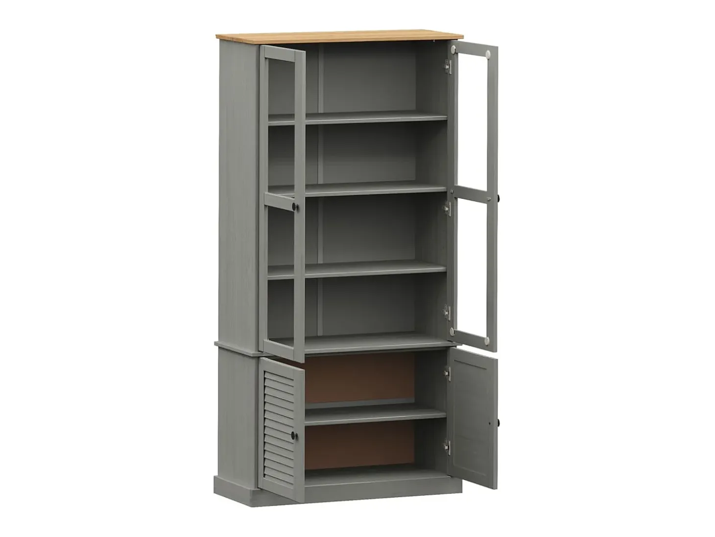 Armario con vitrina VIGO madera maciza pino gris 85x35x170 cm