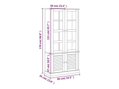 Armario con vitrina VIGO madera maciza pino gris 85x35x170 cm