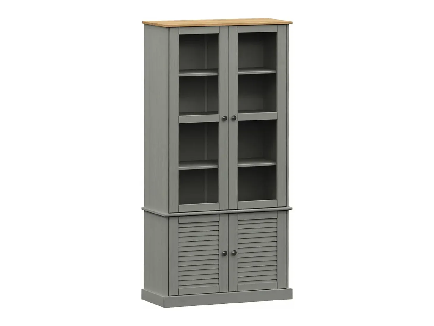Armario con vitrina VIGO madera maciza pino gris 85x35x170 cm