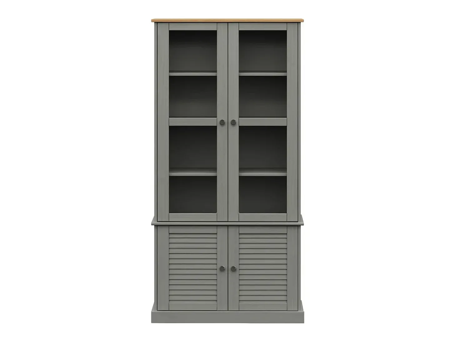 Armario con vitrina VIGO madera maciza pino gris 85x35x170 cm