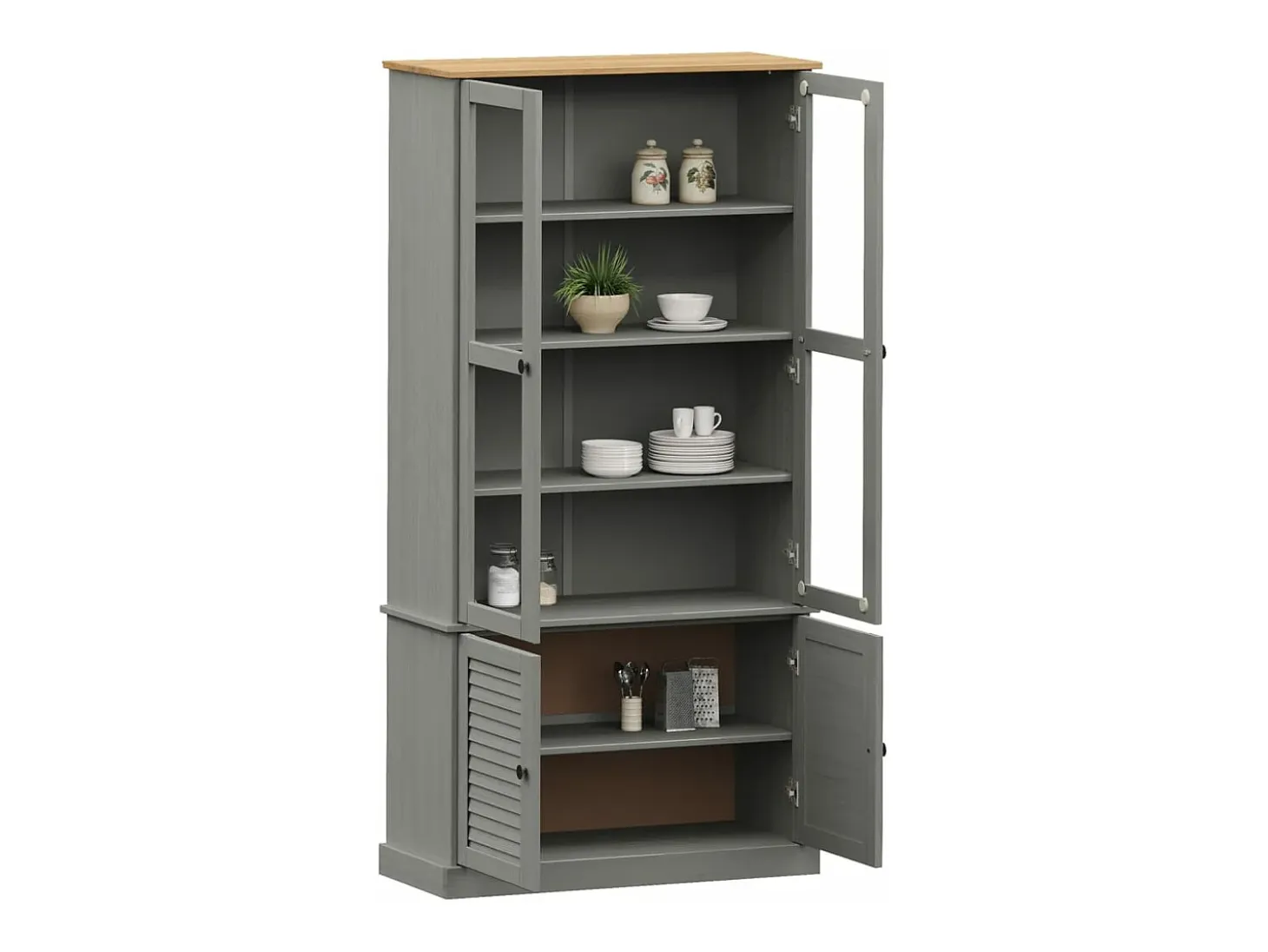 Armario con vitrina VIGO madera maciza pino gris 85x35x170 cm