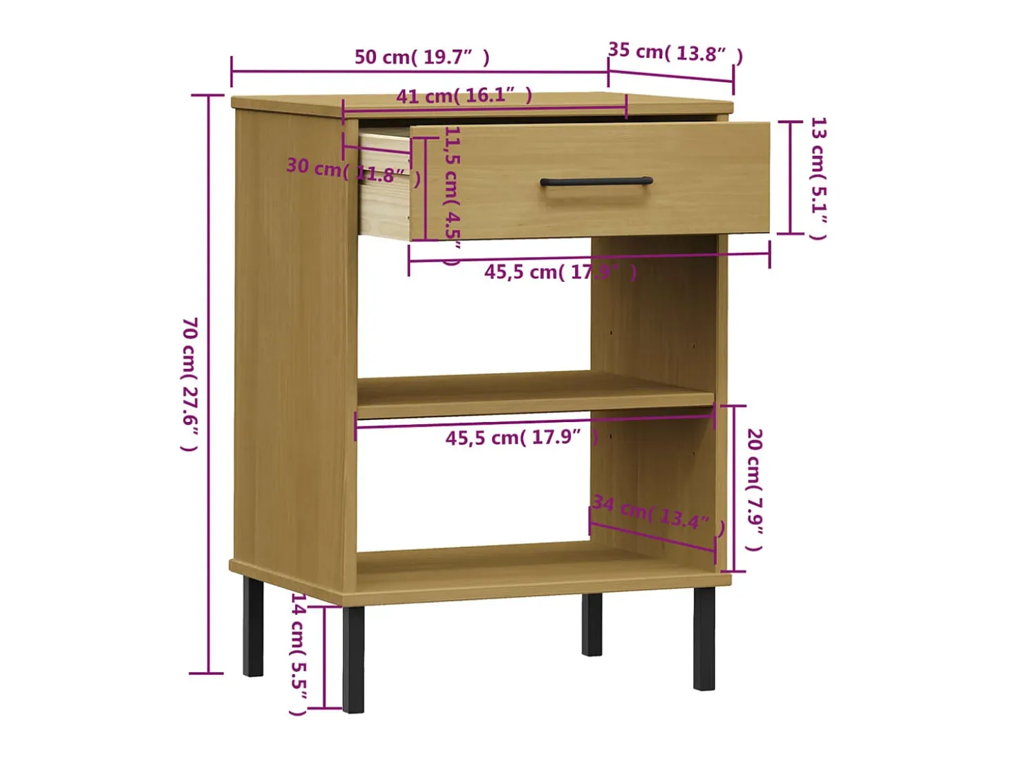Armario consola patas de metal madera maciza pino marrón OSLO